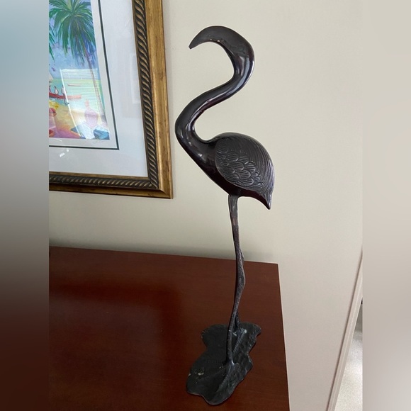 Bronze Plated Brass Tall 20” FLAMINGO Statue Sculpture India - Picture 7 of 13